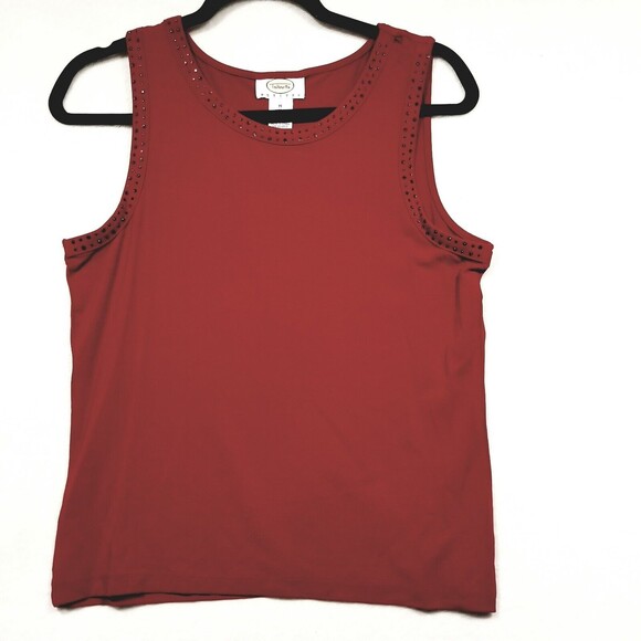 Talbots SIZE Petite Med Red 2 Piece Cardigan Tank Top Rayon Jewel Embelished - Picture 6 of 9